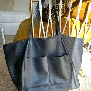 Sézane Black Leather Tote Bag Gabin
